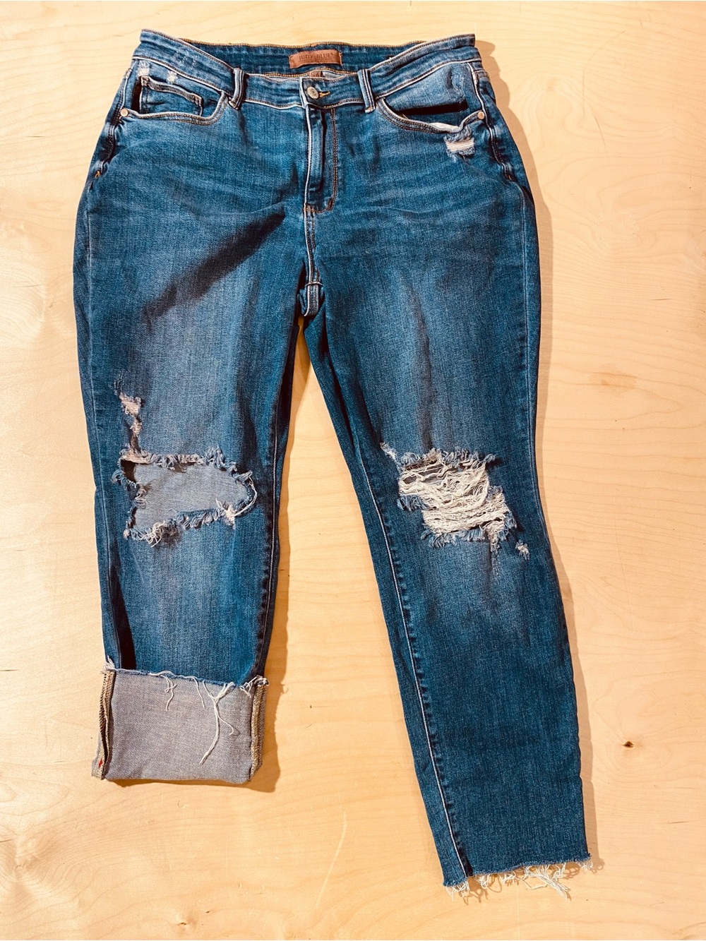 Judy Blue Distressed Dark Blue Boyfriend Jeans 14W (SY)